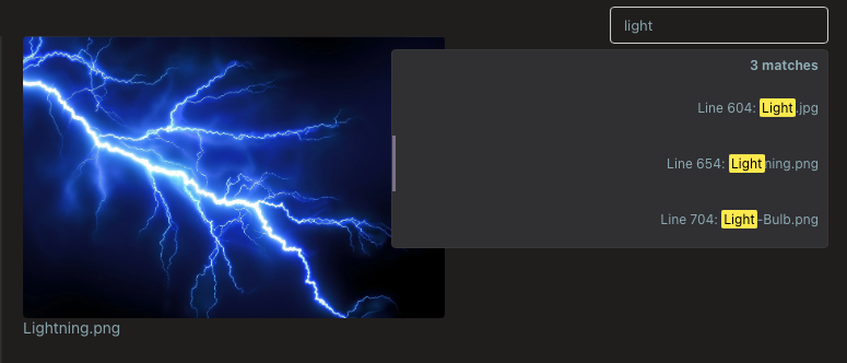 OBTF-2 Screenshot displaying a searching for Light, with the 2nd match selected-- Lightning