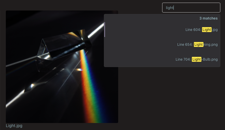 OBTF-2 Screenshot displaying a search for Light, with matches Light (Prism), Light Bulb, and Lightning